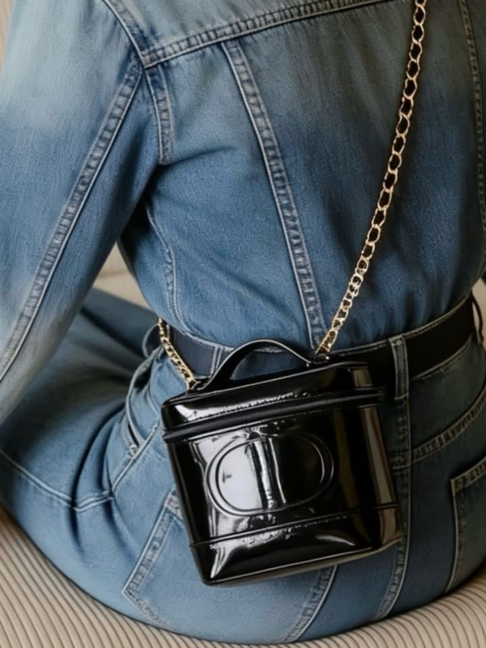 Dior Black Patent Top Handle Vanity Pouch